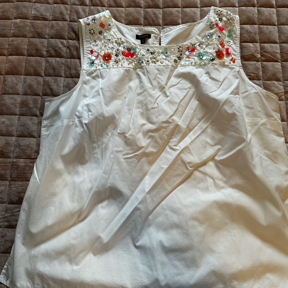 Talbots White Blouse with Colorful Embroidery